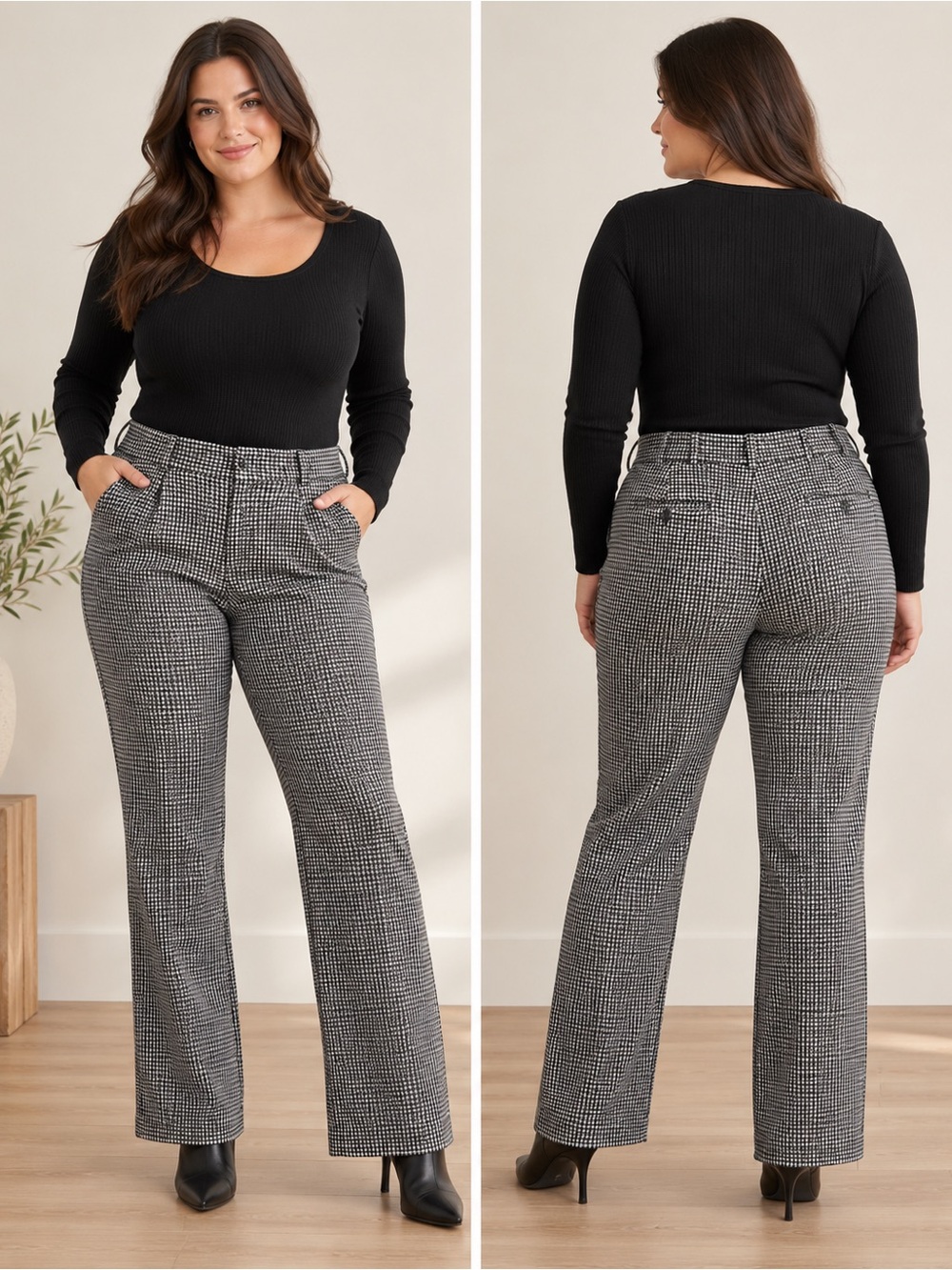Vintage 70s Portrel Black/White Houndstooth Pant Size XL 14 Retro
